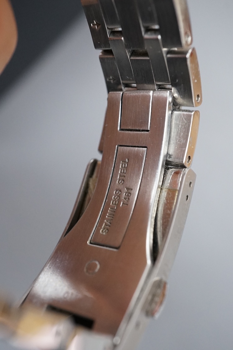 A gentleman's modern stainless steel Tissot PRC 200l chronograph quartz wrist watch, case diameter 40mm, with box and pamphlets.